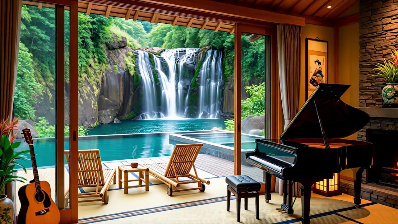 ☕ Kyushu Waterfall Jazz Music Coffee Lounge | 3+ Hours of Relaxing Music  九州の滝 Vol.49