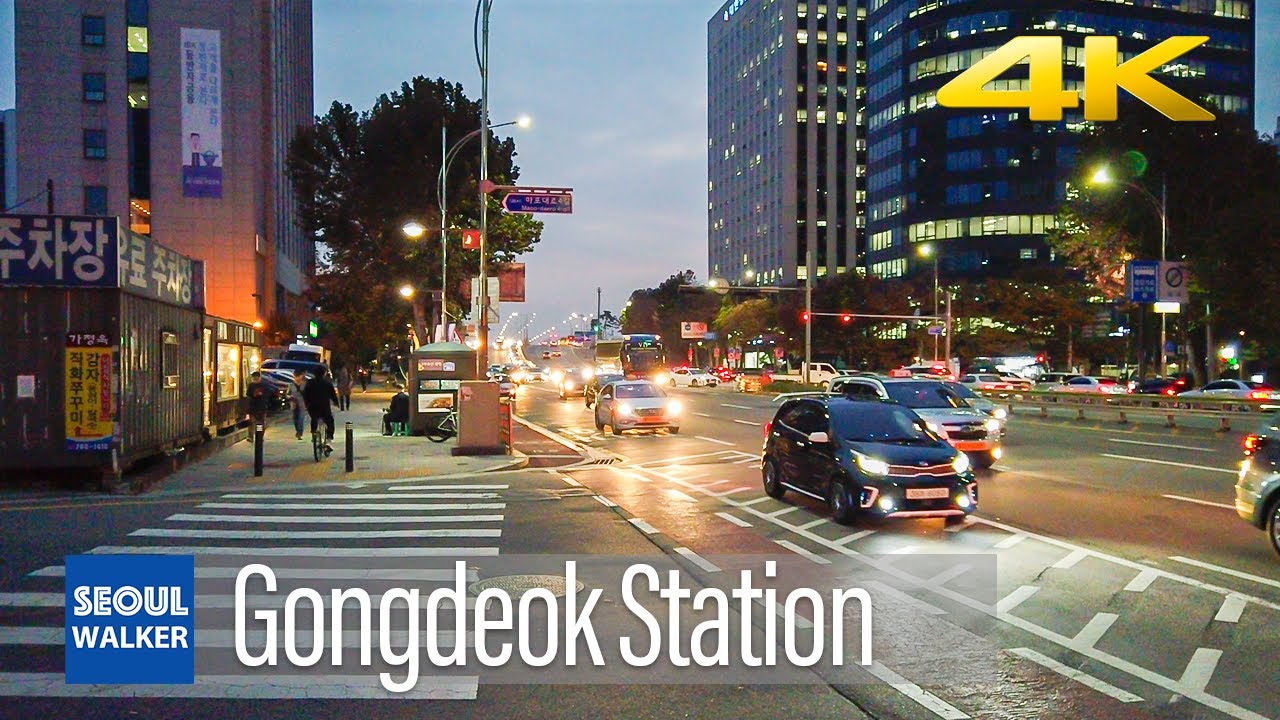 [4K] Gongdeok Station In The Evening | Walking Around Seoul Korea 마포 공덕역의 저녁 孔徳駅 孔德站