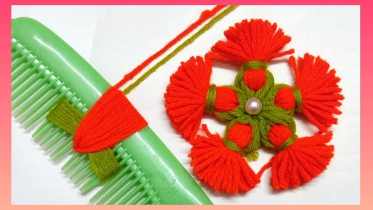 It'sso Cute 🌸  Super Easy Woolen Flower Making Trick with Hair Comb - DIY Amazing Woolen Flowers