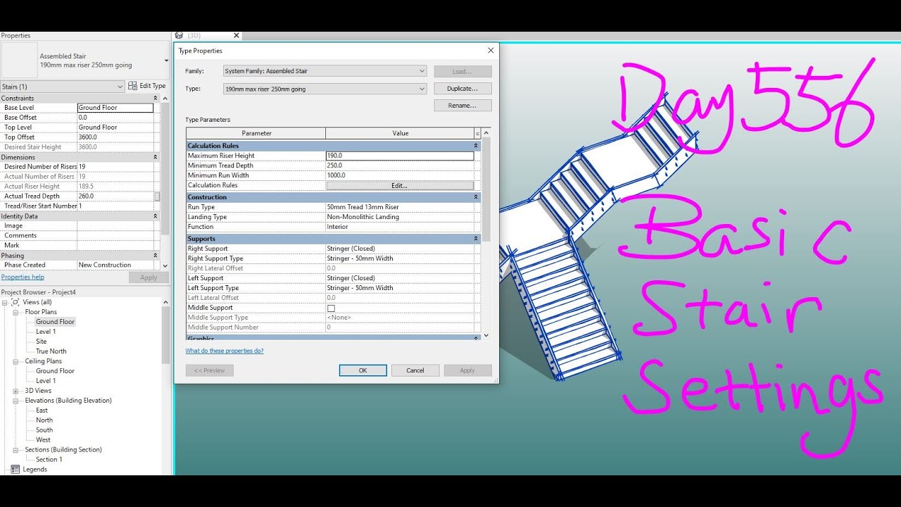 Revit Exercise (Day 556) - Let's talk about some basic settings of stair