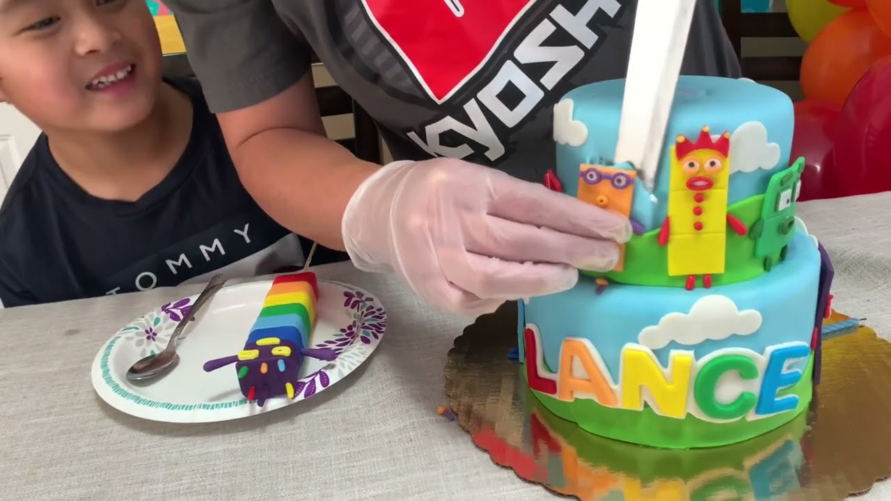 Surprise birthday | 7th birthday with number block cake | number block 7| rainbow colors