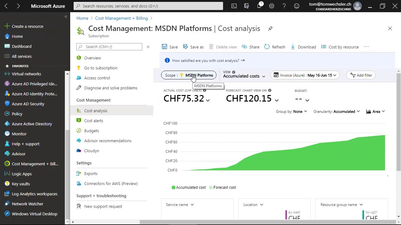 Azure Tip: In Azure die Kosten f&uuml;r ein Projekt zusammenstellen