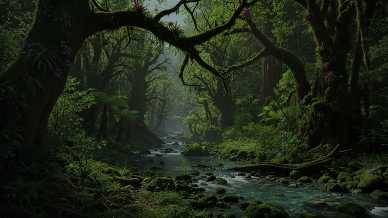 Soothing Forest Ambiance - and Beautiful Flowing Water Sounds for Deep Sleep, Study Concentration.