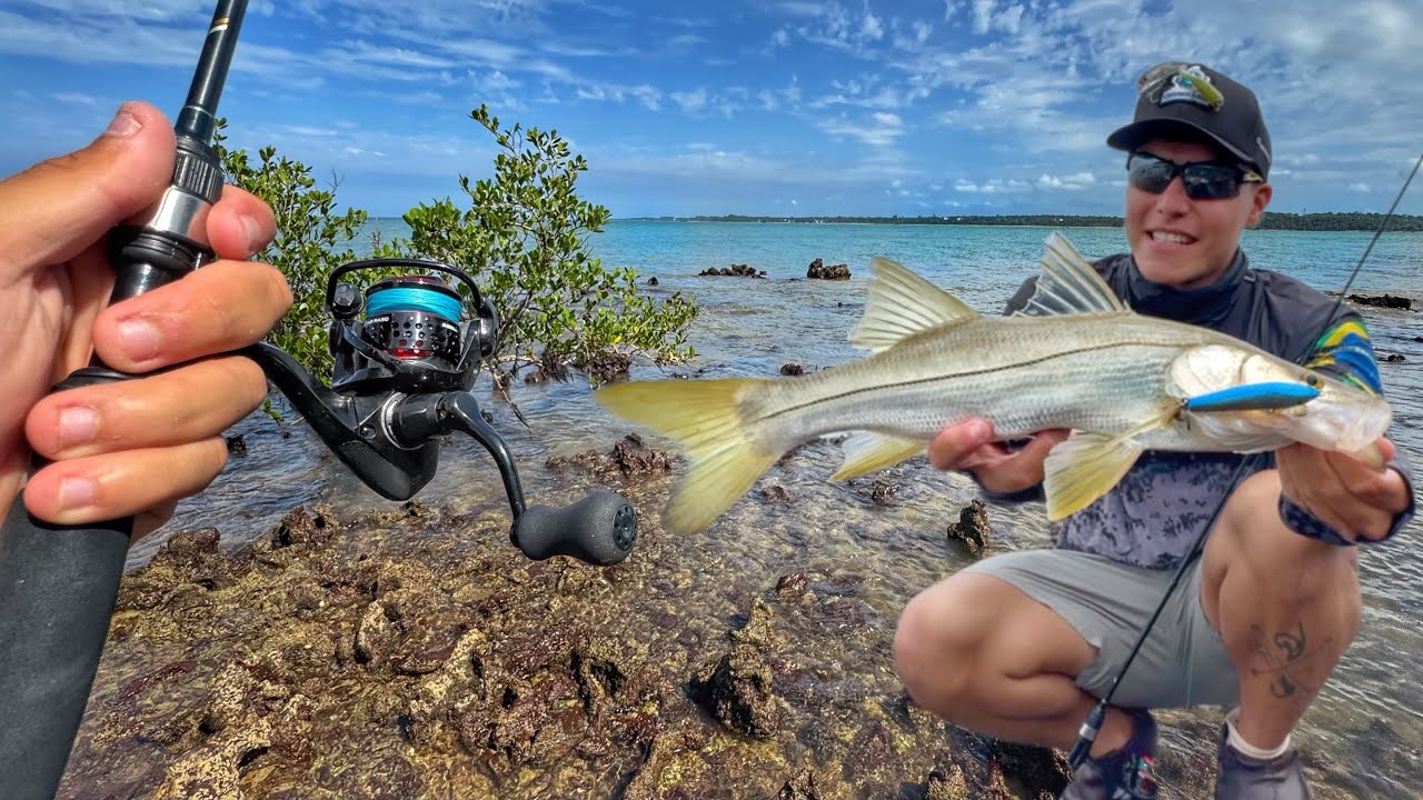 PESCA NA PRAIA COM ISCA ARTIFICIAL, ROBALO NAS PEDRAS!!! Ultralight.