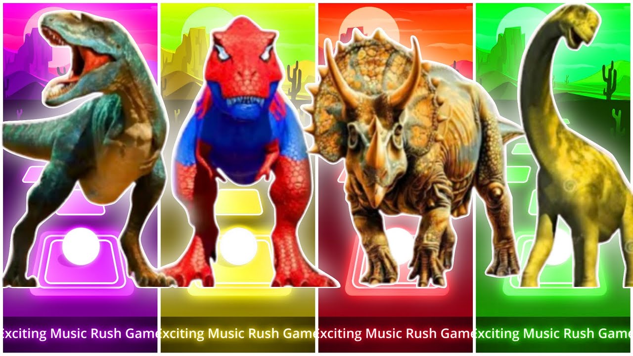 🦖JurassicWorld Tyranosaurus🆚The Indominus Rex🆚The Triceratops🆚The Brountasaur Coffin || TilesHop