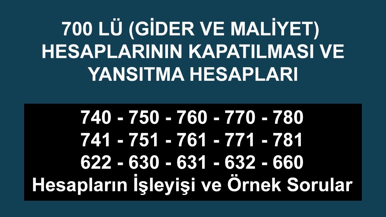 700 lü Gider ve Maliyet Hesaplarının Kapatılması ve Yansıtma Hesapları