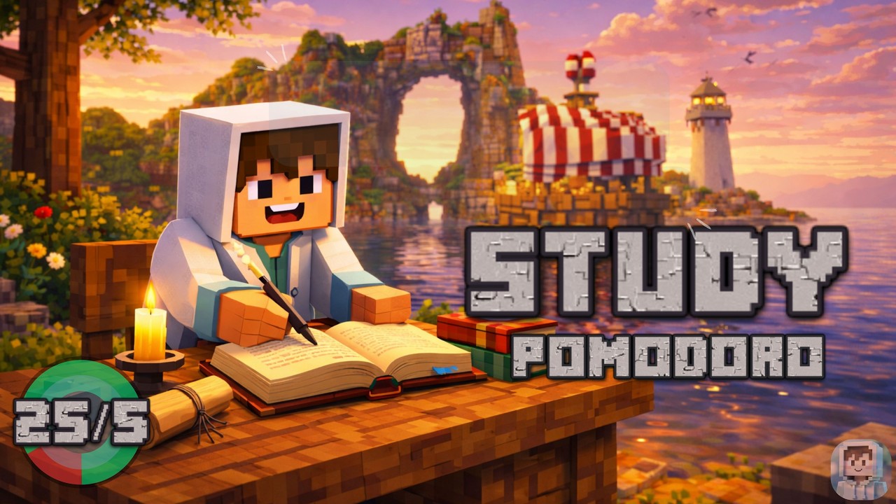 let's study together 🌙 minecraft aesthetic (pomodoro 25/5)