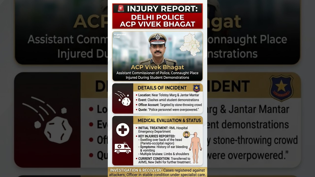🚨 BREAKING NEWS | Delhi Police ACP Vivek Bhagat Injured During Clashes#breakingnews #news #delhi
