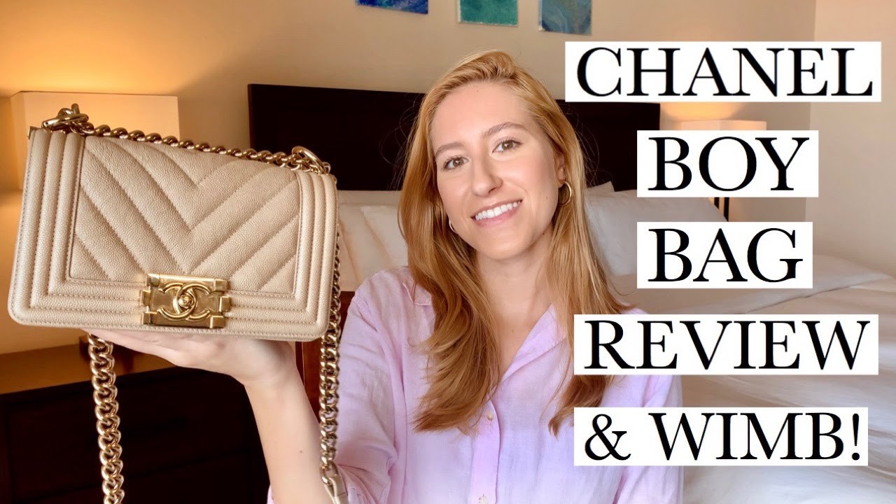 CHANEL SMALL BOY BAG REVIEW & WIMB! | Beige Caviar Leather, Shiny Light Gold Hardware, Chevron Flap