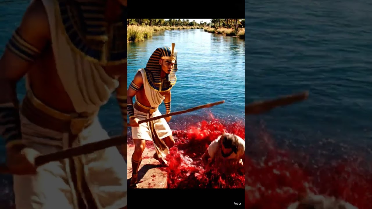 God punishing pharaoh by turning nile into blood through Moses 