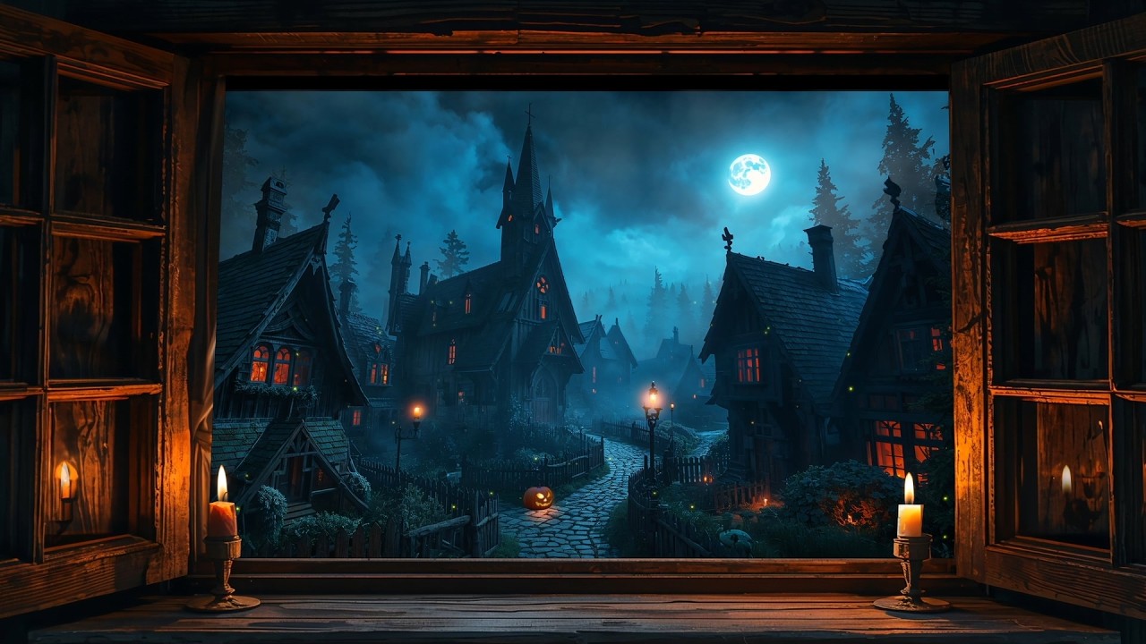 Witch Village Ambience | Window View, Dark Fantasy Night, Relaxation & Music