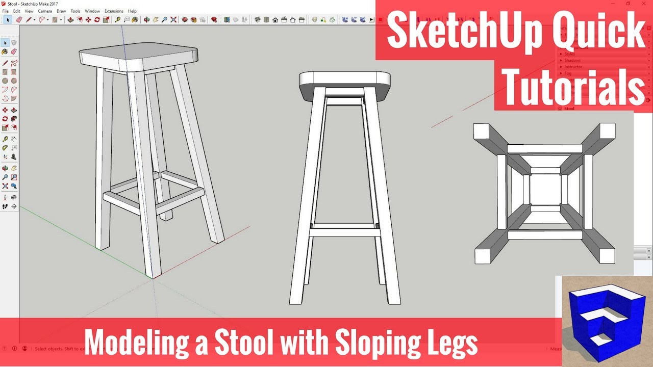Modeling a Stool with Outward Sloping Legs in SketchUp