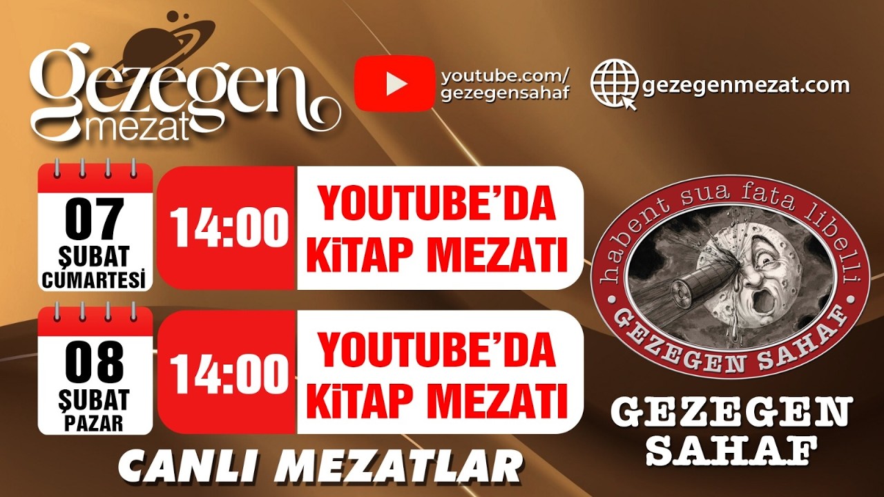 08 Şubat 2026 Pazar GEZEGEN SAHAF kanalı canlı yayında KİTAP MÜZAYEDESİ