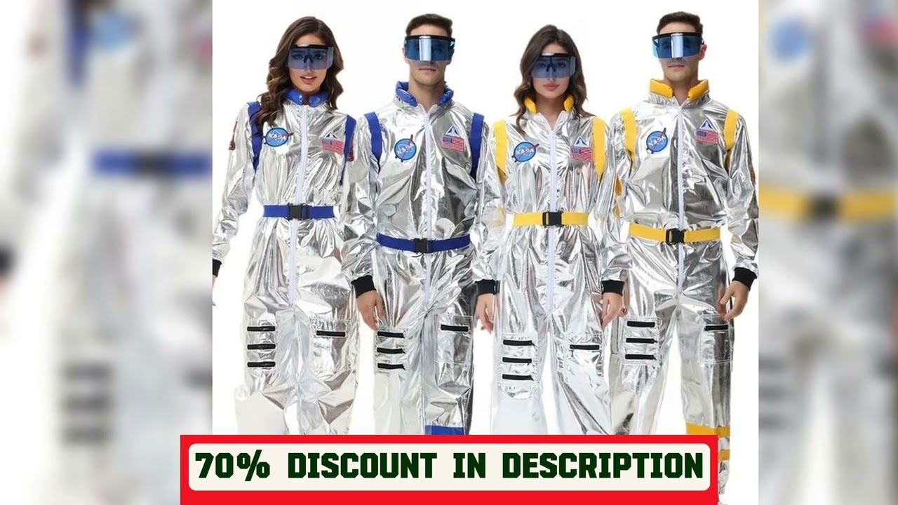 A must-have product! Adult Silver Astronaut Costume Men Women Spaceman Suit Space Jumpsuit Hallowe
