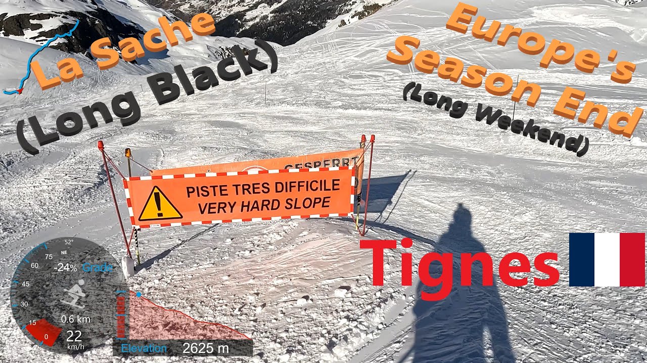 [4K] Skiing Tignes, La Sache Difficult Long Black to Les Brévières Tignes 1550, France, GoPro HERO11