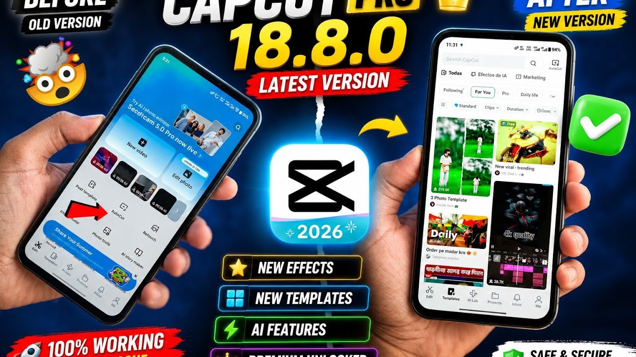 CapCut Pro 18.8.0 Latest Version Download | New AI Features, Premium Effects & Templates (2026 😱