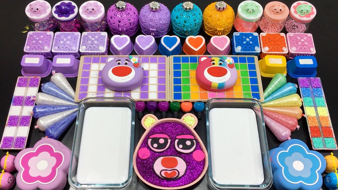 Mixing Colorful Bear Slimes With Glitter and Rainbow Beads | Deeply Relaxing ASMR #1189