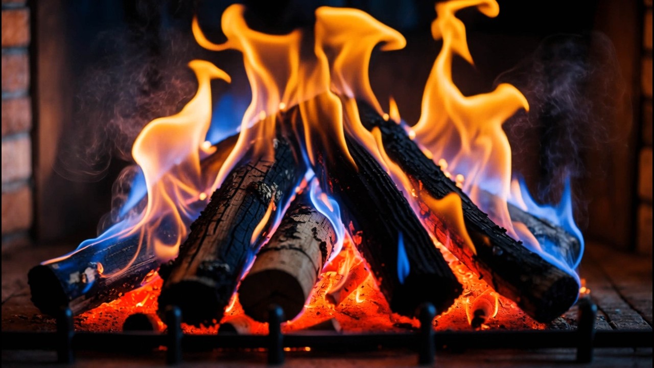 🔥 4K Ultra HD Fireplace Ambience with Blue & Orange Flames for Study, Stress Relief or Sleep Soundly