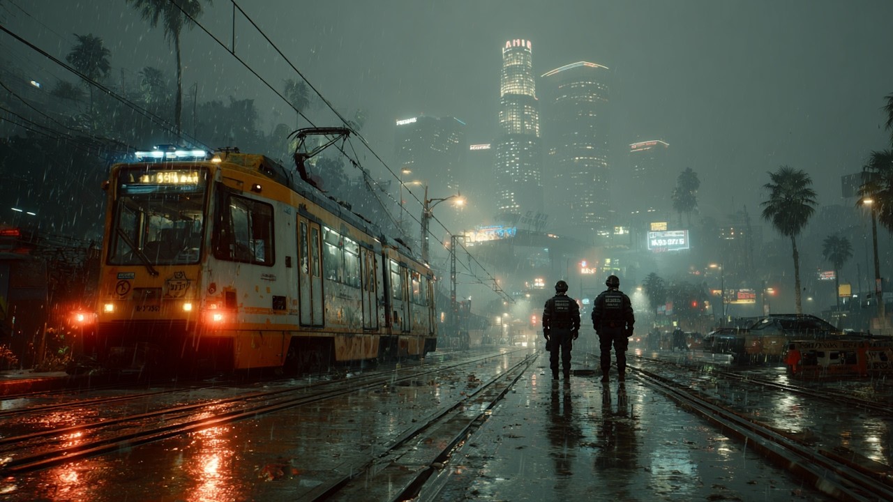 Neon Tram Stop | Cyberpunk Street Patrol