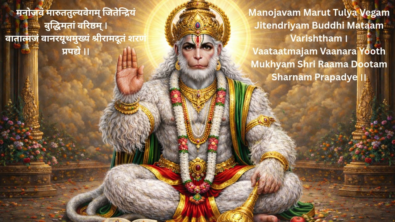 Powerful Hanuman Mantra - Manojavam Marut Tulya Vegam