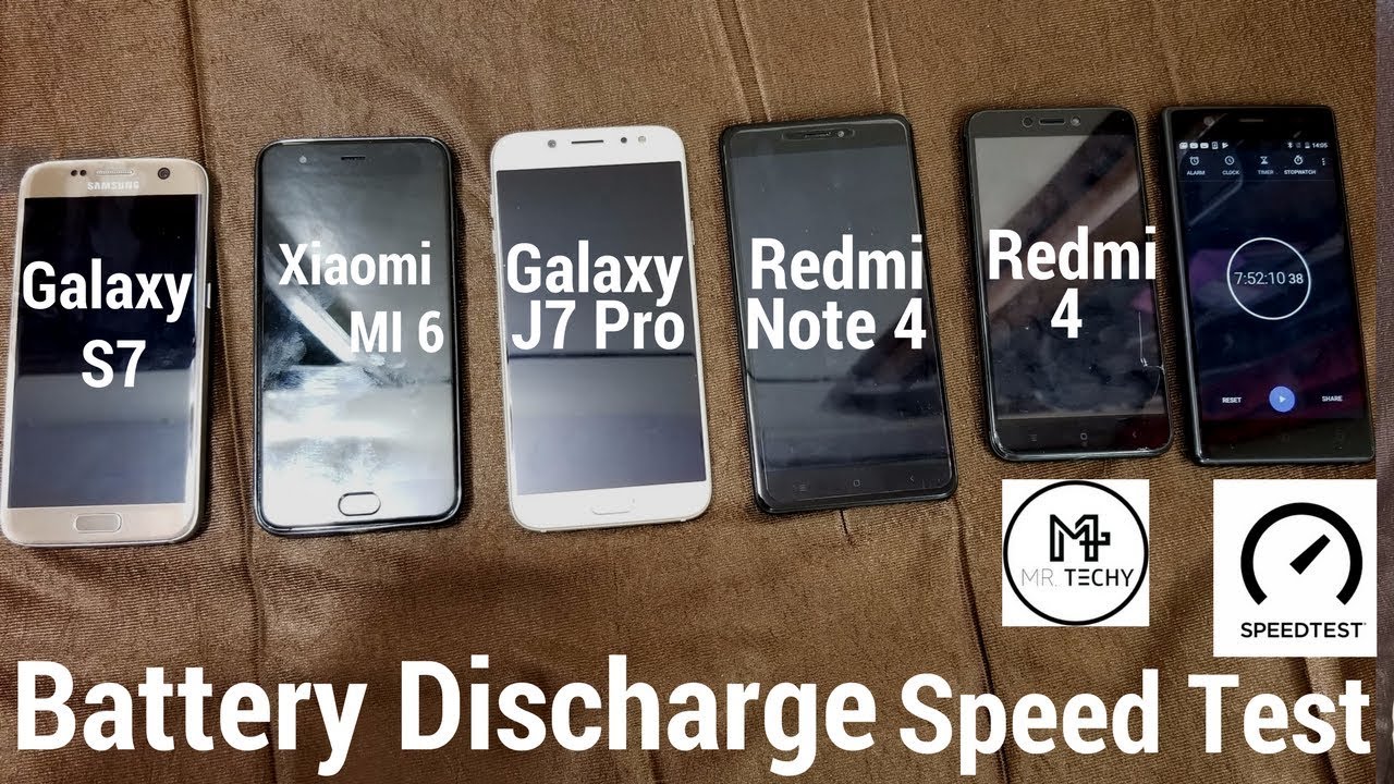 Galaxy J7 Pro VS Xiaomi Mi 6 VS Galaxy S7 VS Redmi Note 4 VS Redmi 4 - Battery Discharging Test