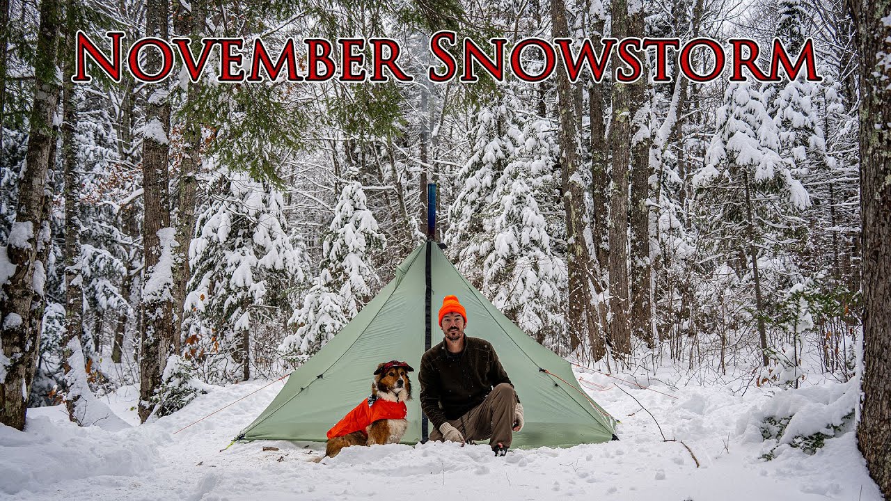 Overnight Hot Tenting With My Dog || First Snowstorm of 2025