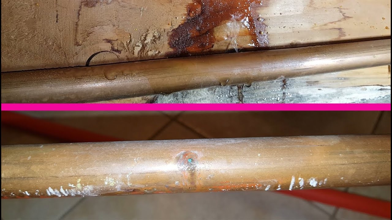 Water leak from ceiling  Pinhole leak in copper pipe