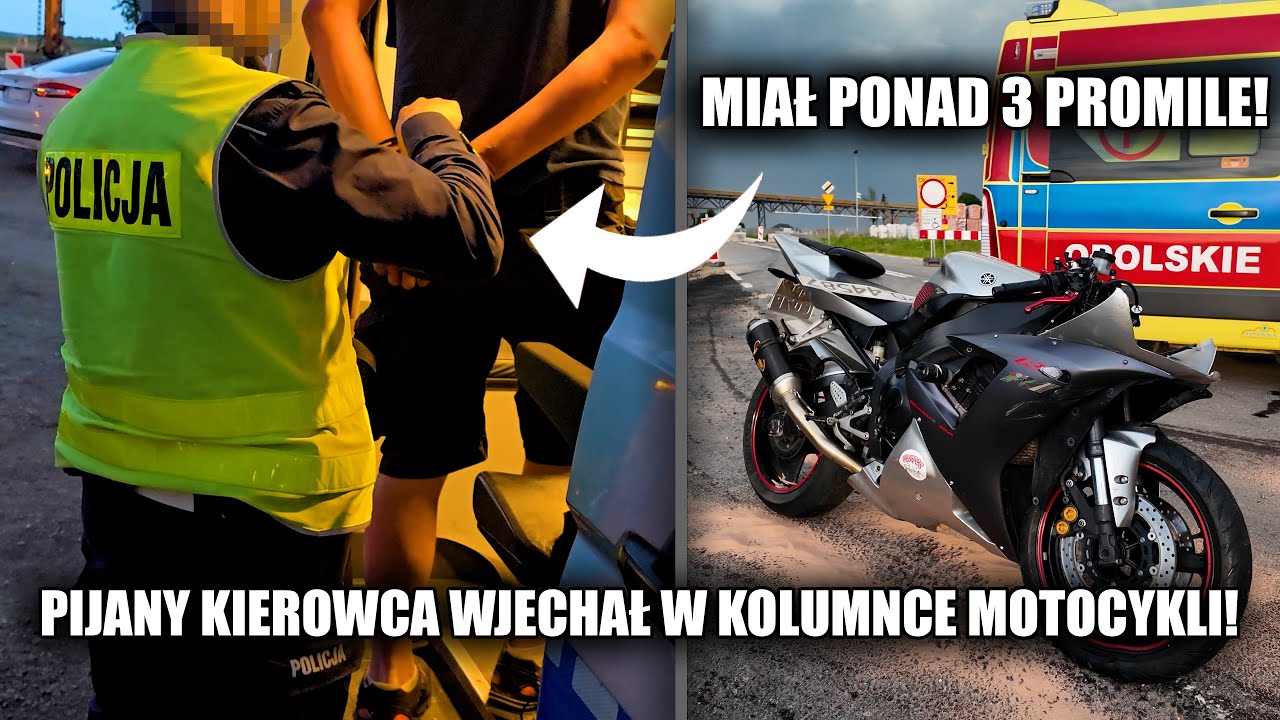 PIJANY KIEROWCA WJECHAŁ W KOLUMNĘ MOTOCYKLI!
