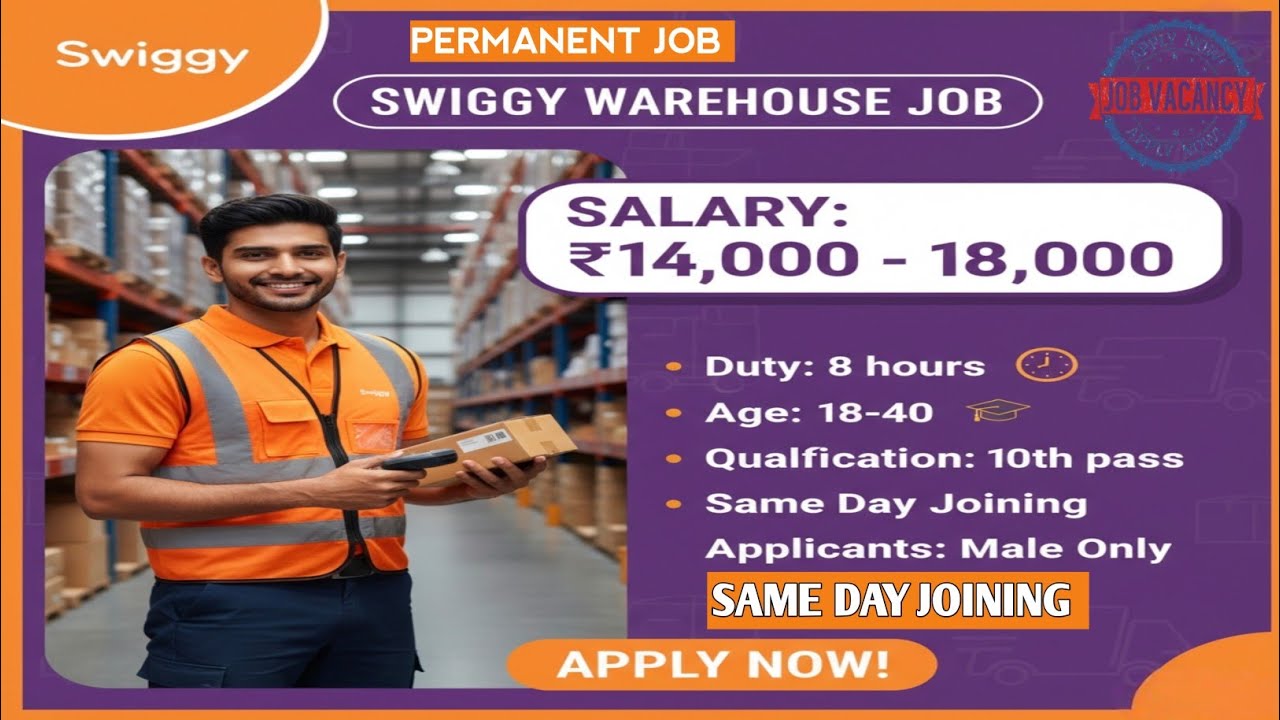 Swiggy Warehouse Job In Serampur  Bangihati 2025| Puting,Baging, Permanent Job Vacancy 2025|