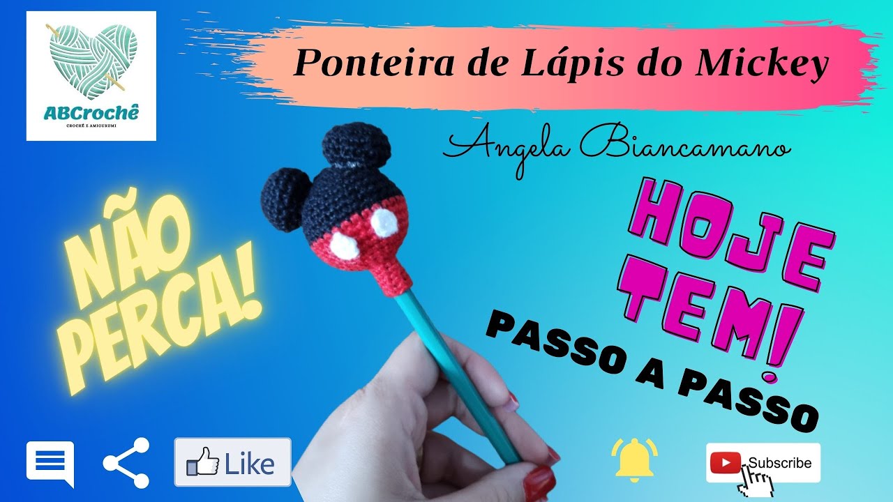✅✏Ponteira de Lápis do Mickey de Crochê✏