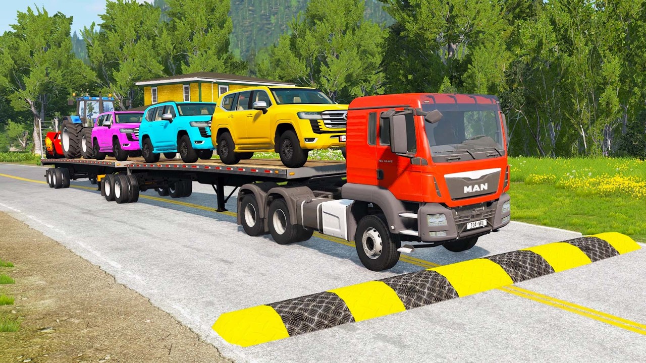 Flatbed Truck Mcqueen | Transportation with Truck - Pothole vs Car #01 - BeamNG.Drive