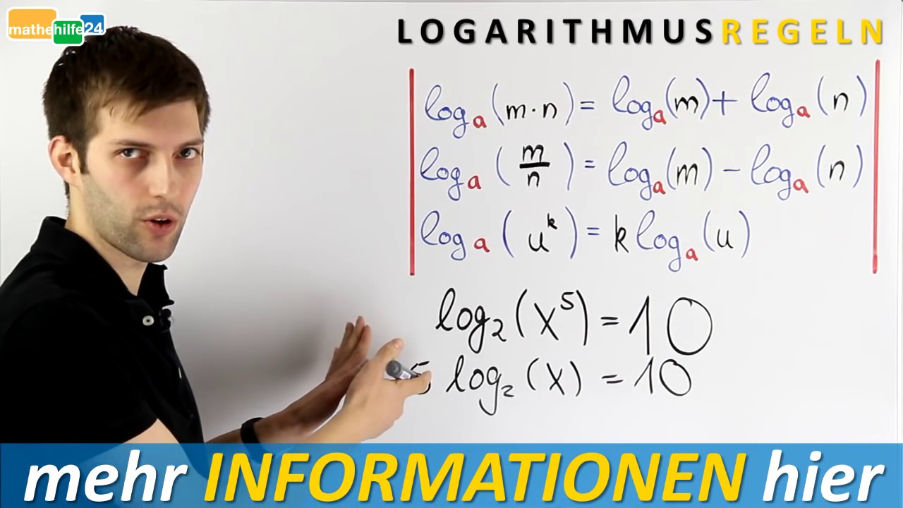 Logarithmus, Logarithmusregeln oder Logarithmengesetze als Grundlagen-&Uuml;bersicht