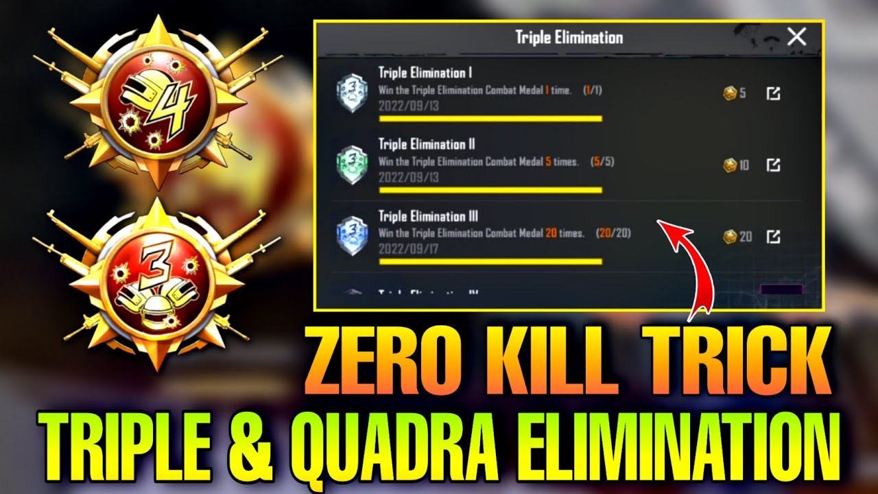 TRICK TO COMPLETE ( QUADRA ELIMINATION ) & ( TRIPLE ELIMINATION ) ACHIEVEMENTS - PUBG MOBILE