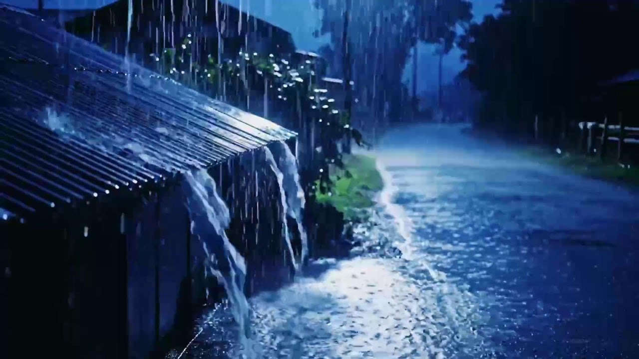 Aesthetic Night Rain ASMR in Remote Countryside, Stormy Rain Near a Small Hut and Empty Road 265