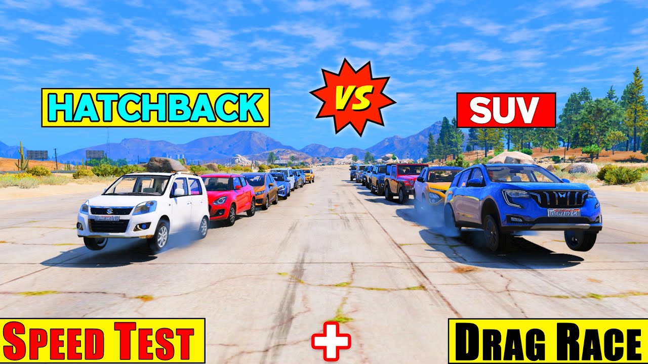 GTA 5 : Indian SUVs Vs Indian Hatchback Cars Top Speed + Drag Race in GTA 5