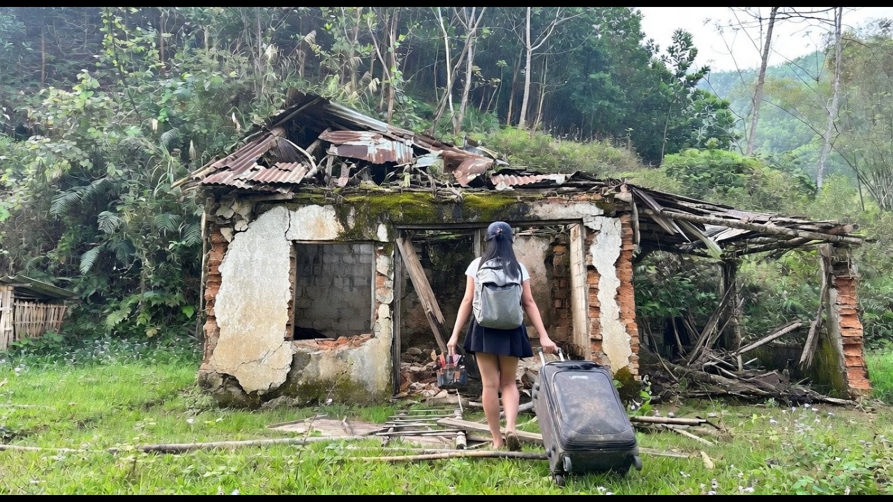 Time-lapse video --  shows a girl leaving the city to build abandoned houses into her own homes.