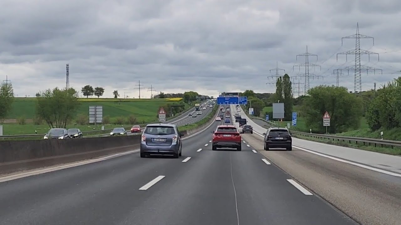 A cloudy day drive from Steinbach to Frankfurt over Highway/Autobahn A5 PLEASE LIKE&SUBSCRIBE