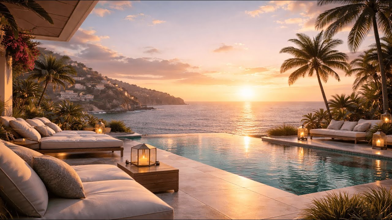 Luxury Italian Infinity Pool Terrace Ambience | Calm Chill Background Music