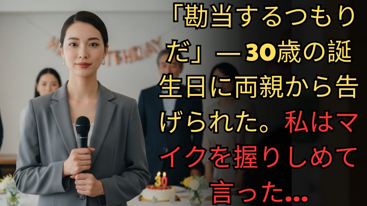 「勘当するつもりだ」― 30歳の誕生日に両親から告げられた。私はマイクを握りしめて言った…