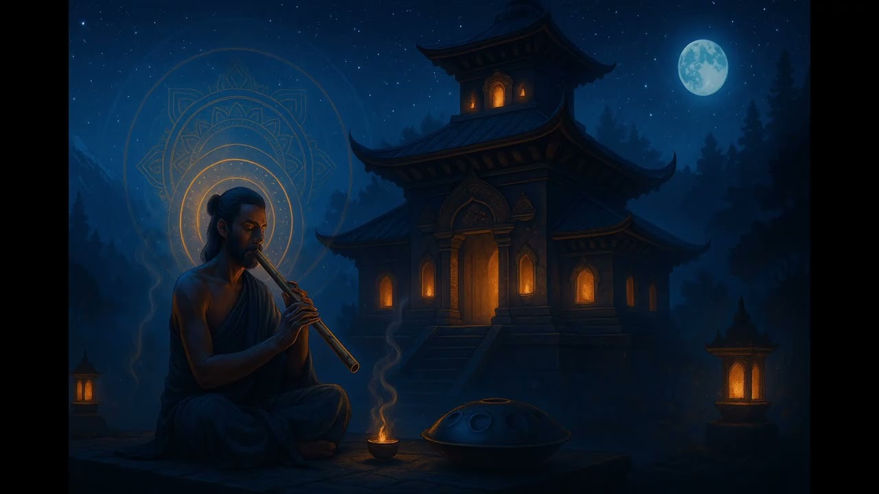 174 Hz Mystic Bansuri – Himalayan Night Temple | Deep Meditation with Subtle Handpan