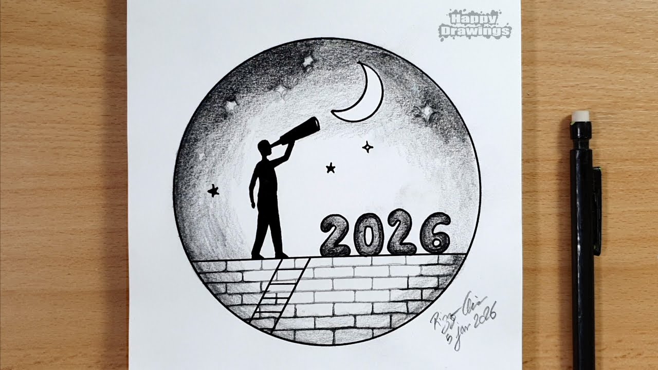 How to Draw a Human Looking at the Moon with a Telescope | 2026 Drawing