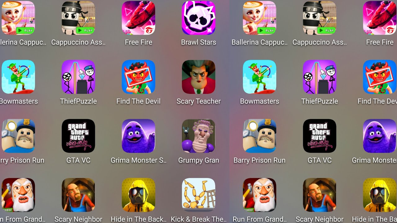 Roblox,Poppy Playtime 4,Ballerina Capuchina,Run From Grandpa,GRUMPY GRAN,GTA VC,Scary Teacher 3D....