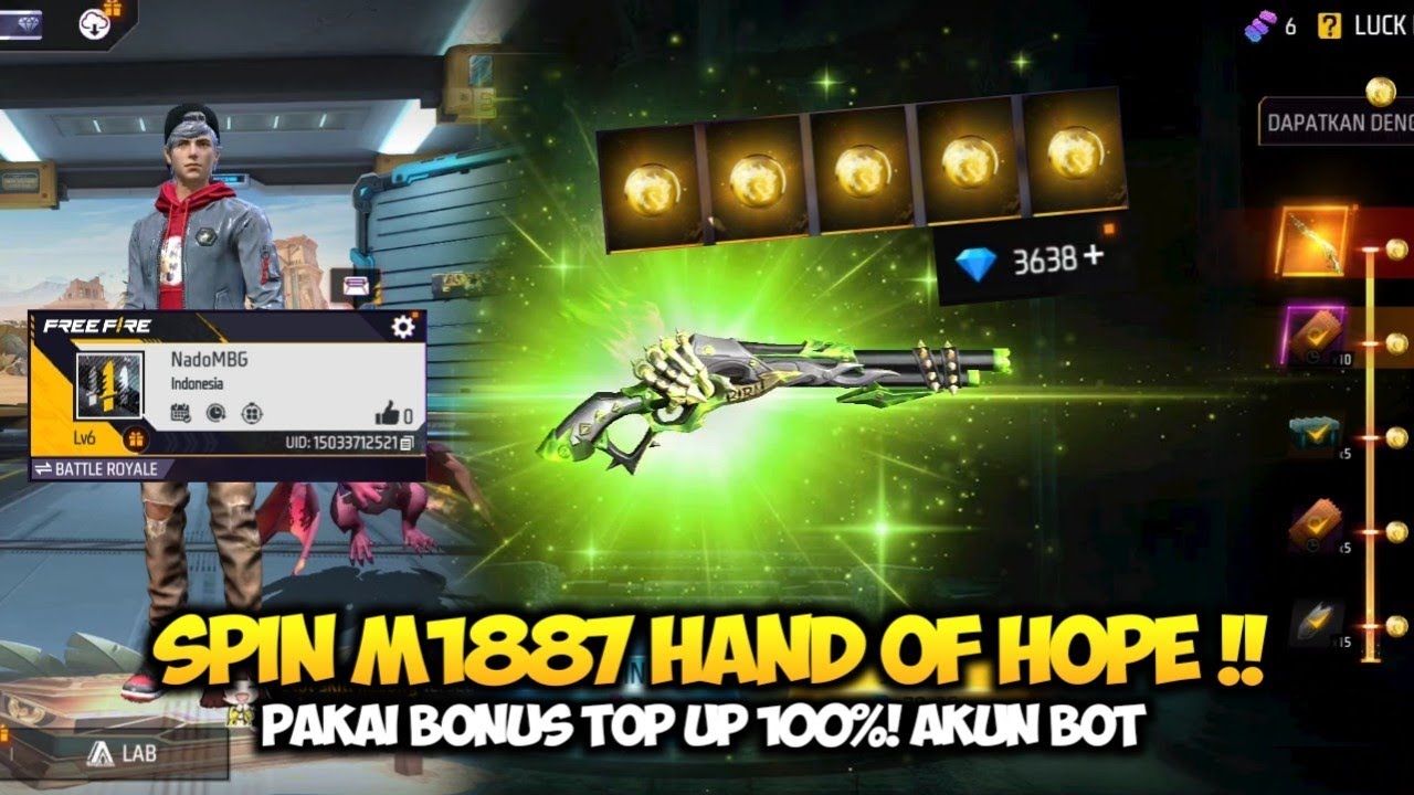 SPIN SG2 LUMUT DI AKUN BOT! M1887 HAND OF HOPE EVENT FF TERBARU MODAL BONUS TOP UP DM