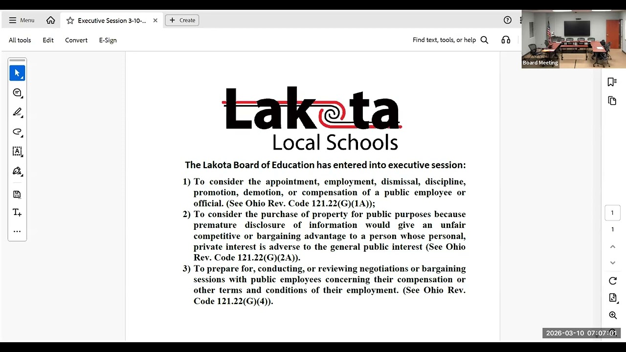 Lakota Board of Education Work Session: March 10, 2026