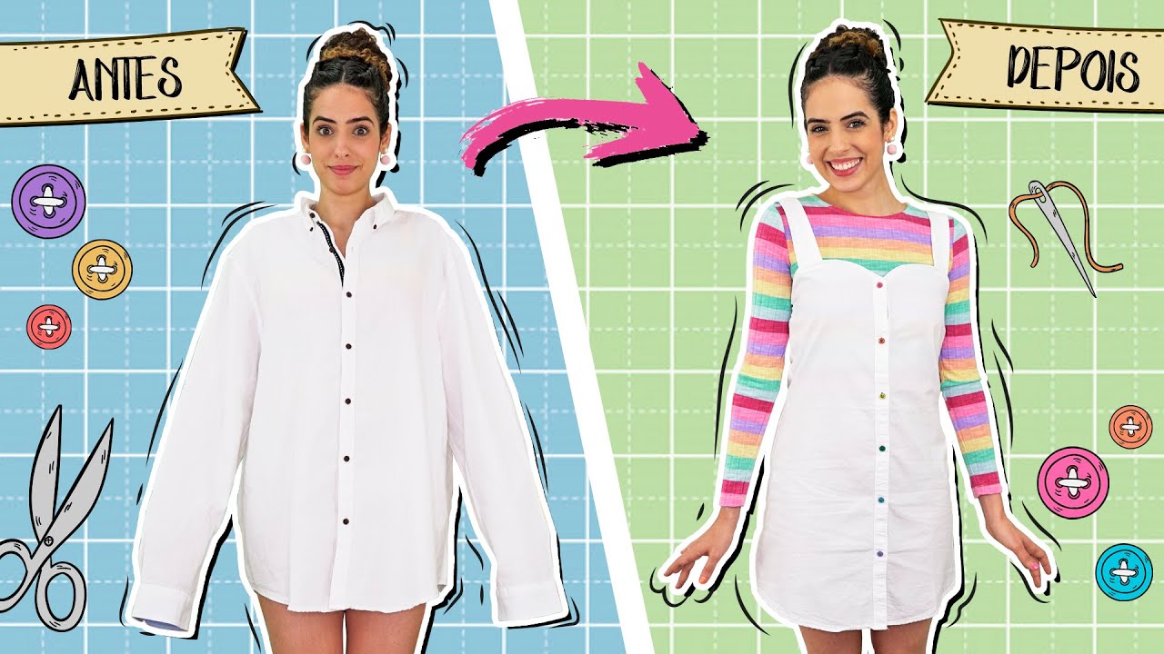 TRANSFORMANDO UMA CAMISA MASCULINA EM UM VESTIDO LINDO PRO ANO NOVO! Paula Stephânia