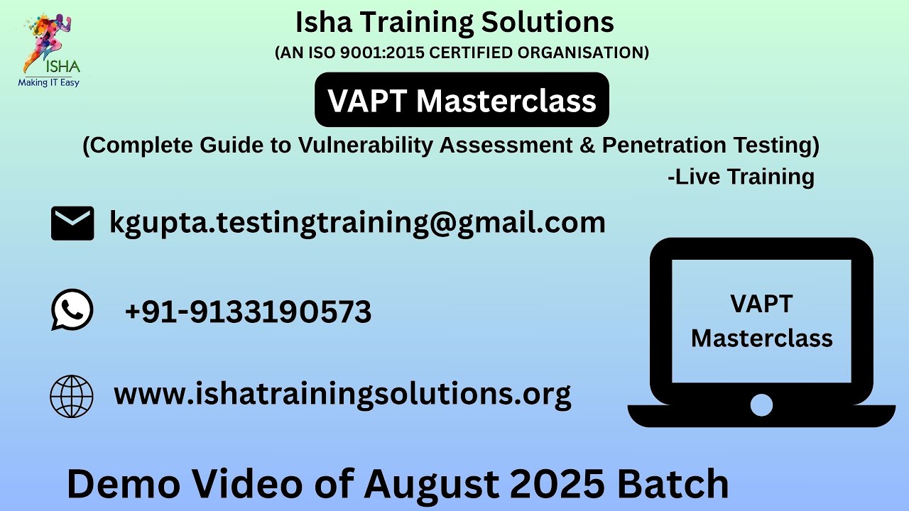 VAPT Masterclass: Vulnerability Assessment and Penetration Testing  Demo Video 6th August 2025