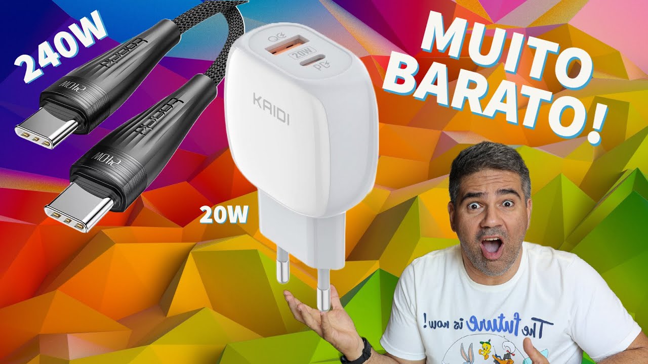 CABO DE 3 METROS USB-C 240W BARATO e CARREGADOR 20W