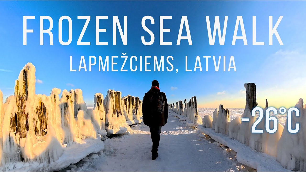 Frozen Sea Walk: -26°C Ice Pier Reset | Lapmežciems, Latvia (No Talking, 4K)