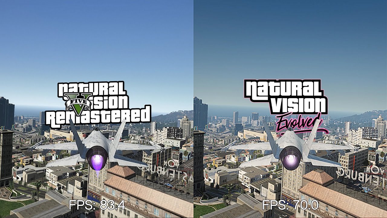 NaturalVision Evolved vs NaturalVision Remastered - GTA 5 Graphics Mods Benchmark Comparison