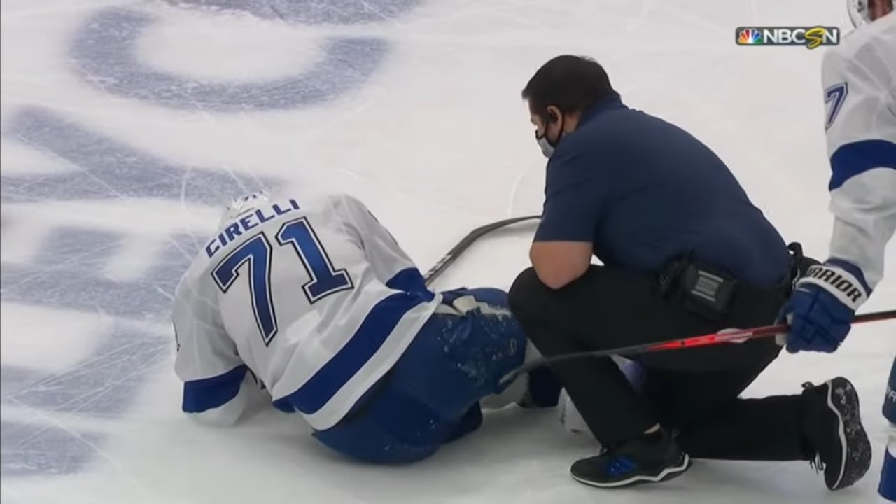 Anders Lee Sends Anthony Cirelli To The Locker Room With Collision At Blue Line